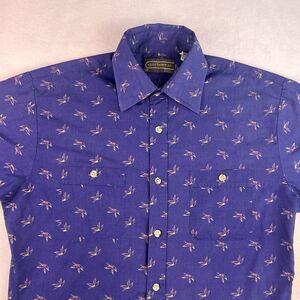 Vintage Men's Sears Sportswear Blue Ducks Print Button Front Shirt Sz Medium